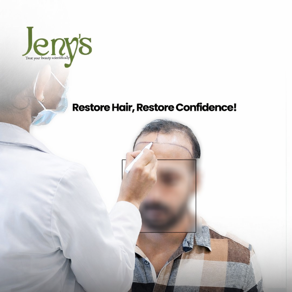 Patient consultation for DHI hair transplant at Jenys Aesthetics, Kochi